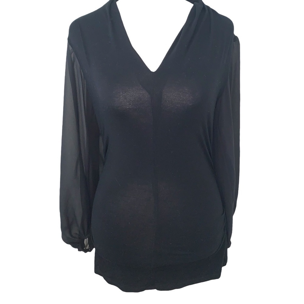 Vince Camuto Size XS Dressy Black Cinched Sheer Sleeve Blouse